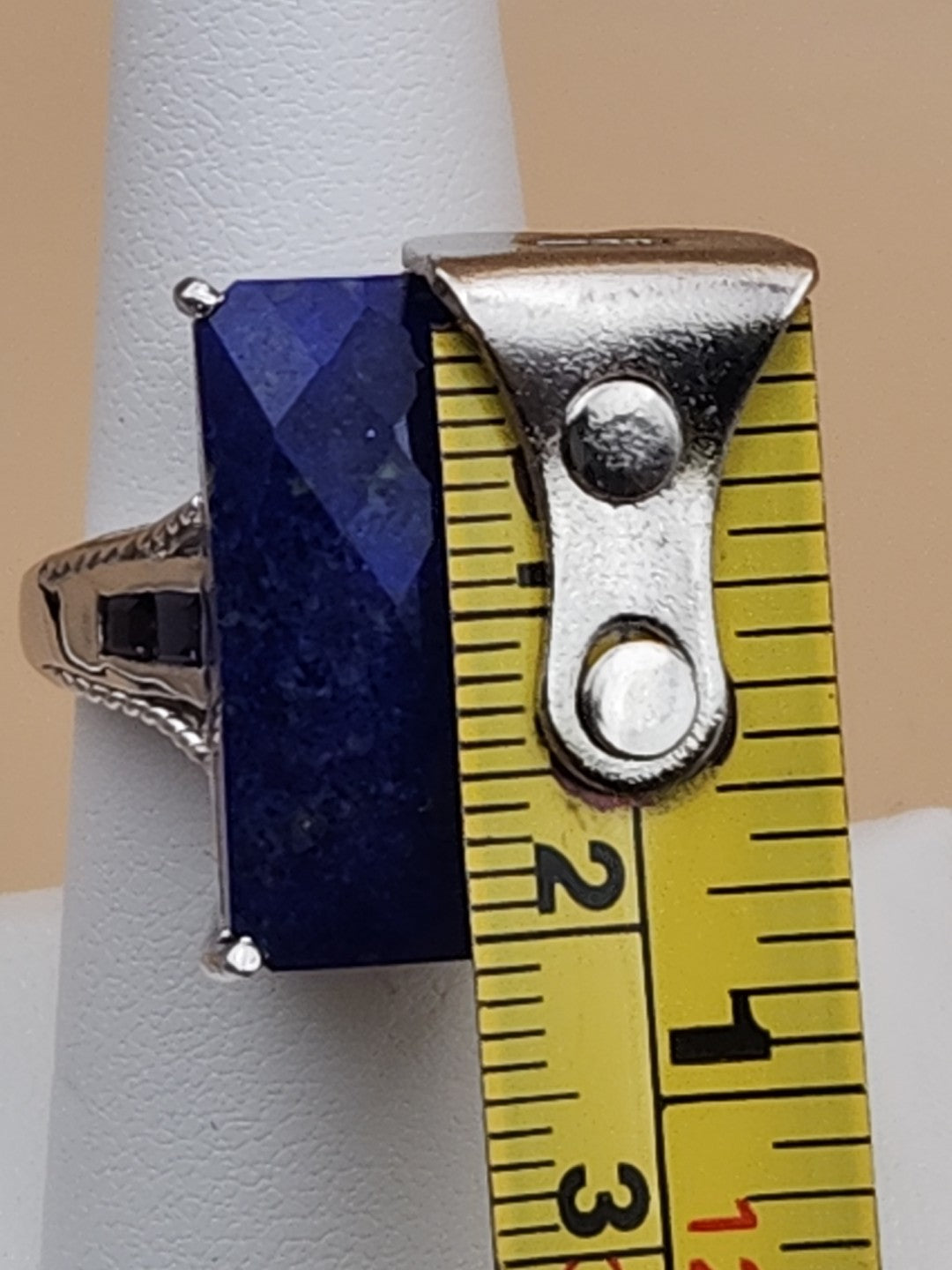 Faceted Lapis Lazuli/Sterling Silver Filagree Ring Size 7