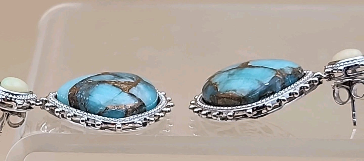 DALLAS PRINCE Amazonite/Opal/Sterling Silver Dangle Earrings
