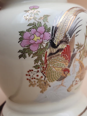 Asian Style/Hand Painted Pheasant Floral Motif/ Ginger Lamp