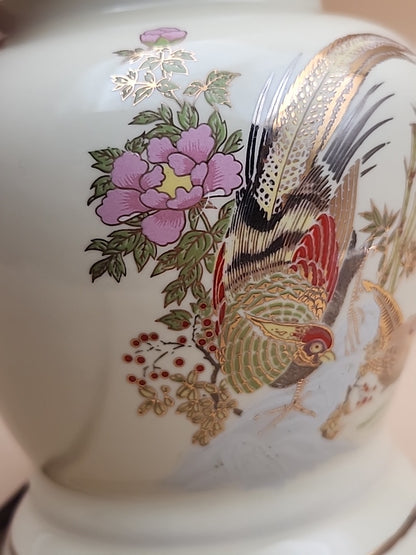 Asian Style/Hand Painted Pheasant Floral Motif/ Ginger Lamp
