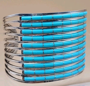 ANSON LETICIA WALLACE ZUNI Turquoise Inlaid/Sterling Silver Cuff Bracelet