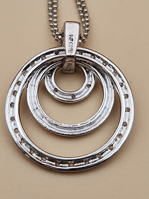 Sterling Silver Dbl. Beaded Chain/ Triple Circle Crystal Pendant & Earrings Set