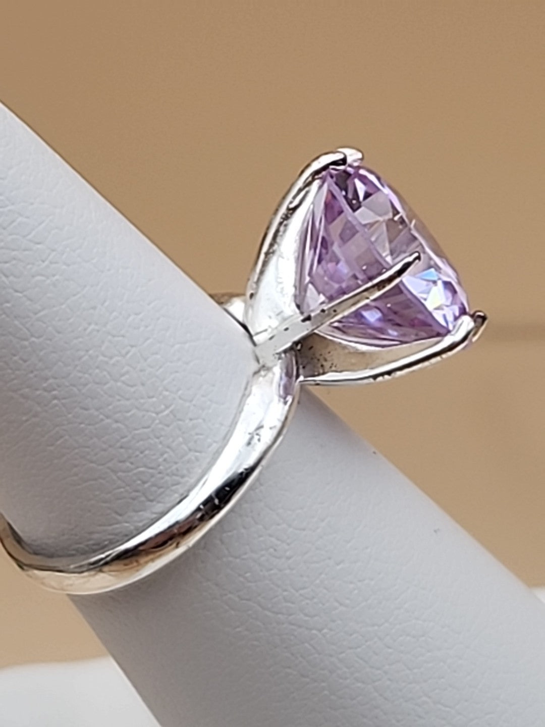 Lavender Cubic Zirconia/Portuguese Cut Solitaire/Sterling Silver  Ring Size 4.75