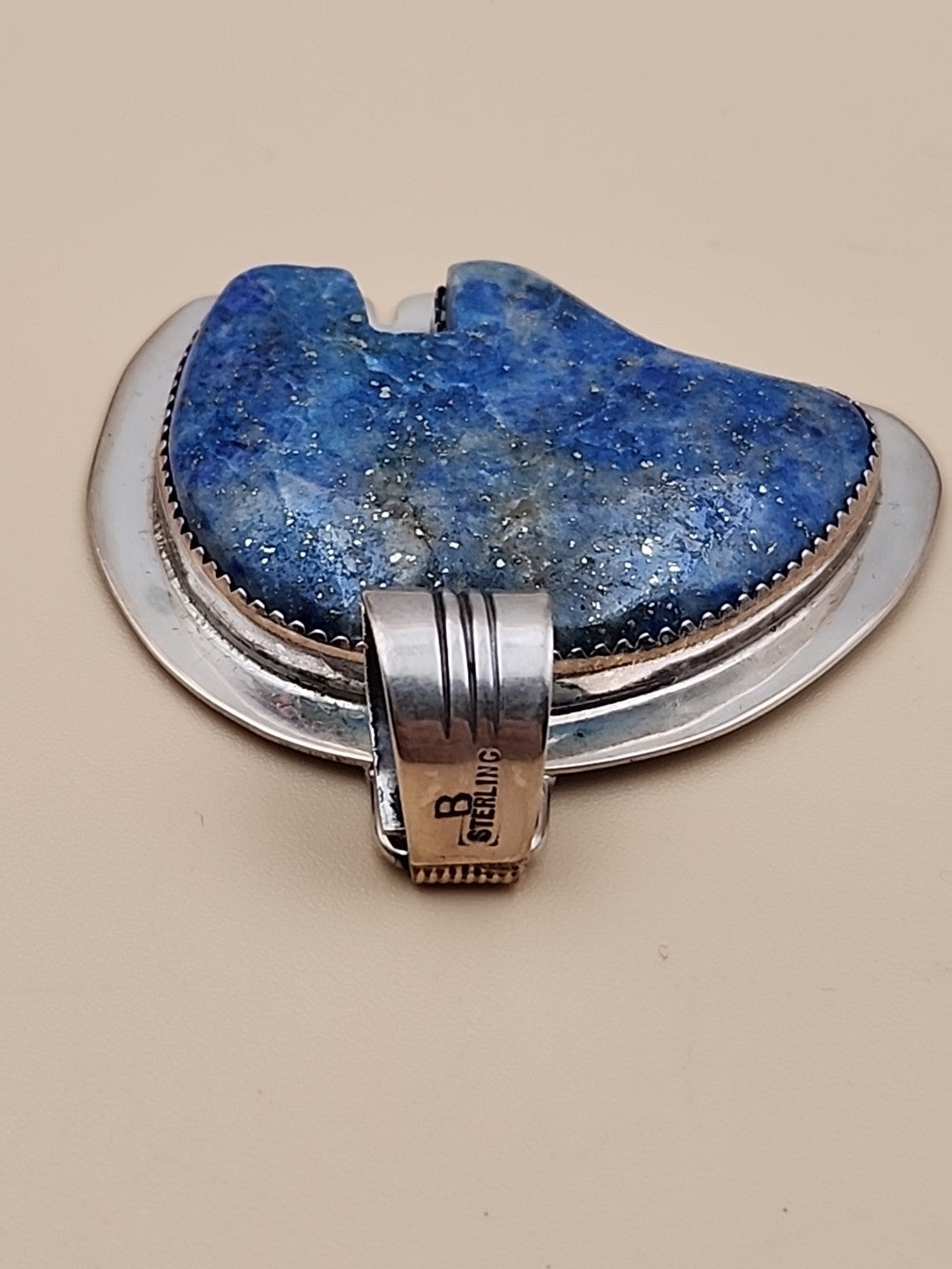 BENJAMIN PIASO NAVAJO Lapis Lazuli Bear/Sterling Silver Navajo Bear Pendant