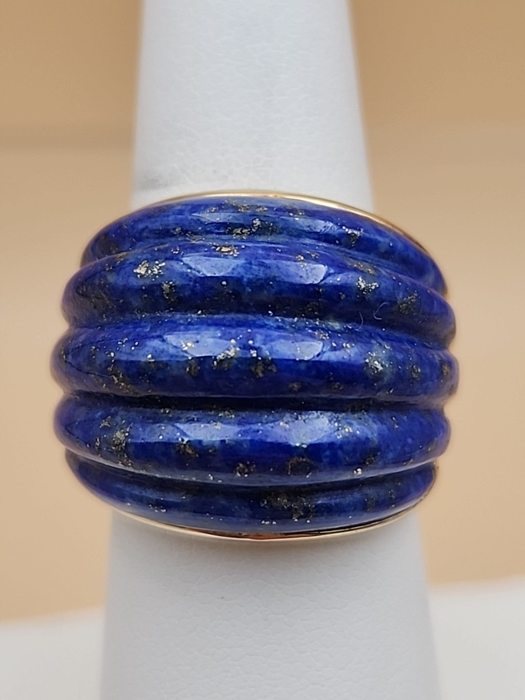 ROSS SIMONS Carved Lapis Lazuli/18k Over Sterling Dome Ring Size 7