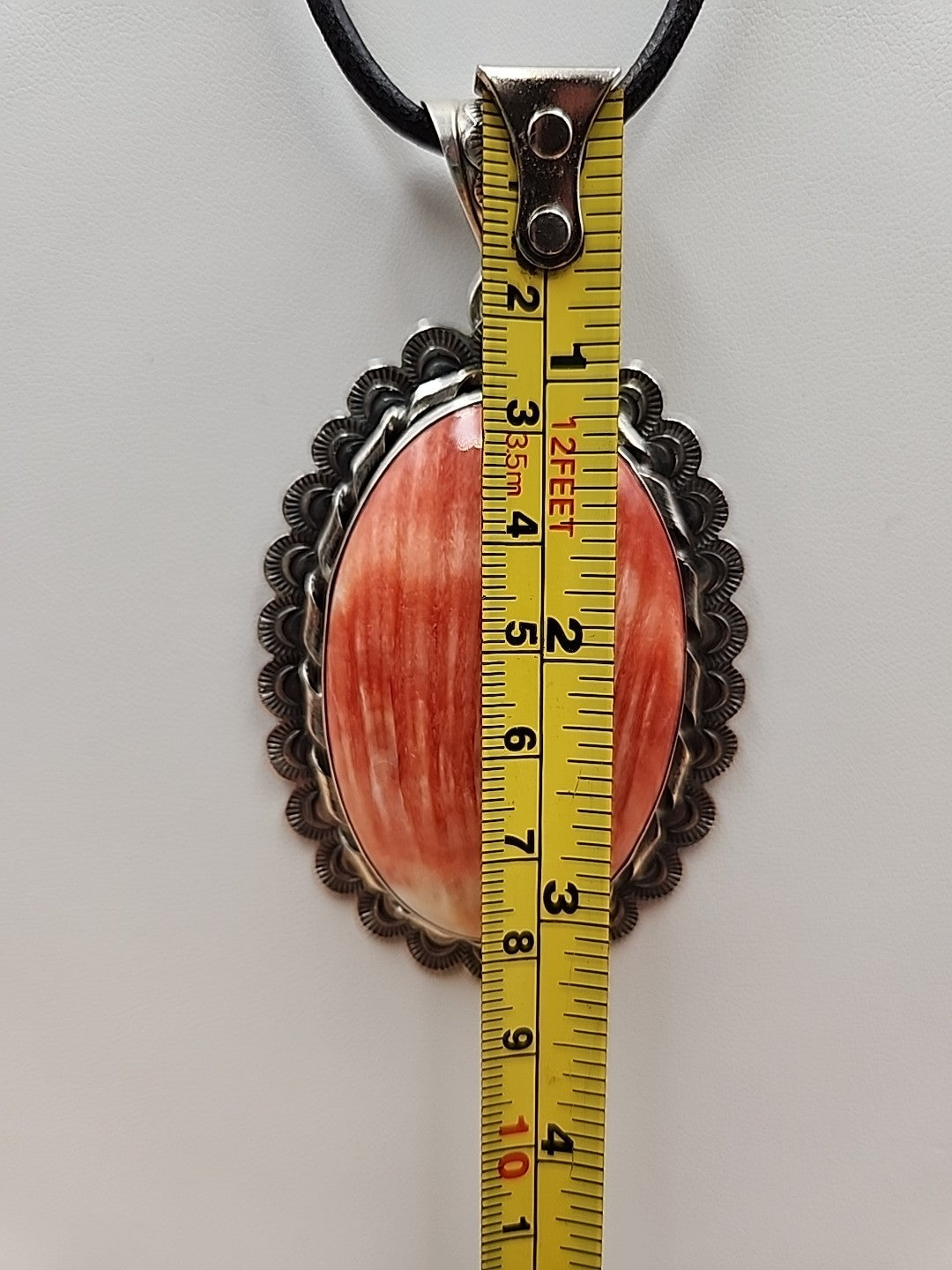 GILBERT PLATERO Navajo Orange Spiny Oyster/Sterling Silver SignedVintage Pendant