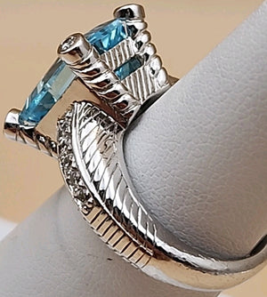 JUDITH RIPKA Aquamarine/Cubic Zirconia/Sterling Silver Ring Size 6