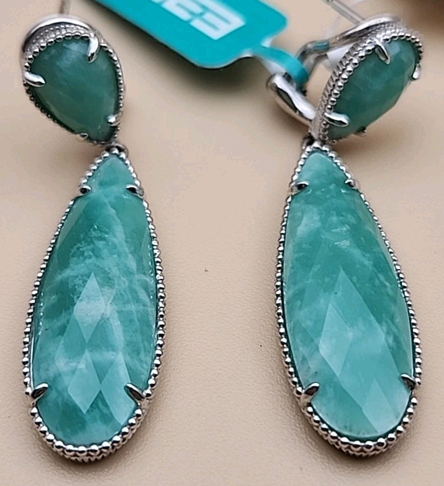 EFFY Faceted Amazonite Pear Shape/Sterling Silver Dangle/Drop Earrings