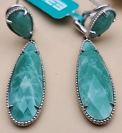 EFFY Faceted Amazonite Pear Shape/Sterling Silver Dangle/Drop Earrings
