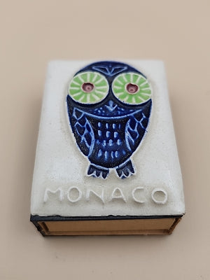 Ceramic Topped Vintage Matchbox Cover With Wood Matches From Monaco