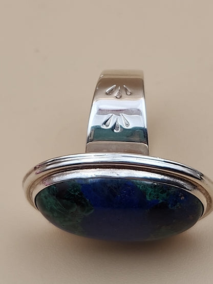 DESERT ROSE TRADING Azurite/Sterling Silver/Stamped Design Band/Ring Size 8