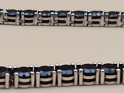 Black Onyx/Sterling Silver 18" Tennis Necklace