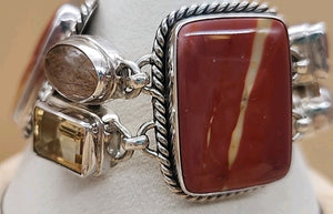 Yellow Citrine/Red Jasper/Rutilated Quartz/Sterling Silver 8"Adjustable Bracelet