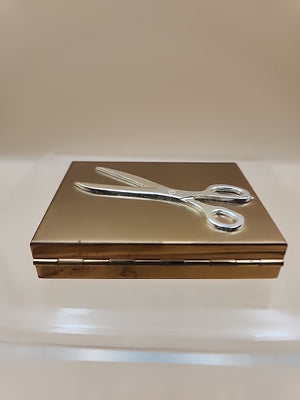 Antique Gold N Craft Gold/Silver Tone Sewing Kit With Decorative Scissors On Lid