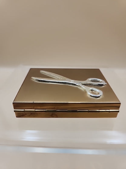 Antique Gold N Craft Gold/Silver Tone Sewing Kit With Decorative Scissors On Lid
