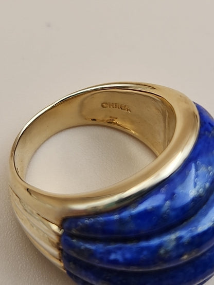 ROSS SIMONS Carved Lapis Lazuli/18k Over Sterling Dome Ring Size 7