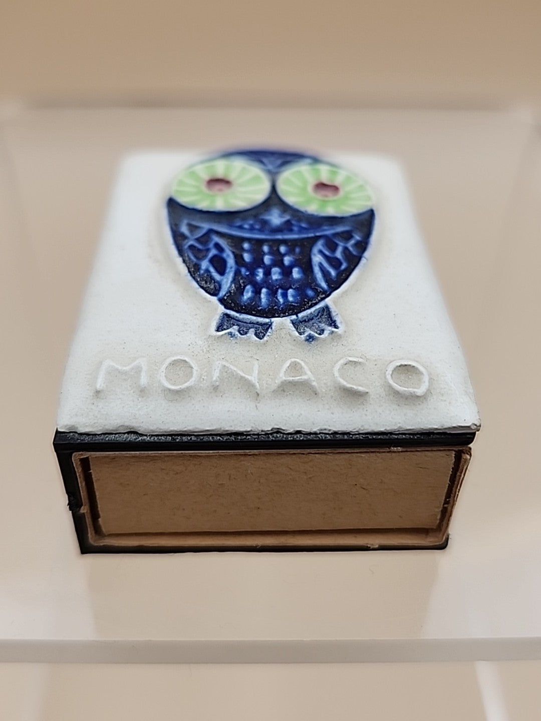 Ceramic Topped Vintage Matchbox Cover With Wood Matches From Monaco