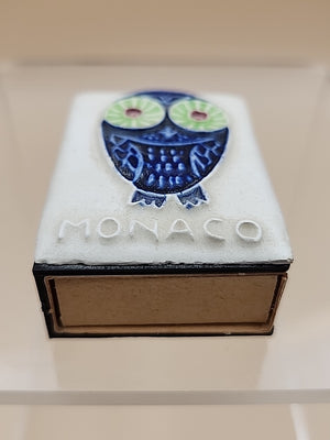 Ceramic Topped Vintage Matchbox Cover With Wood Matches From Monaco