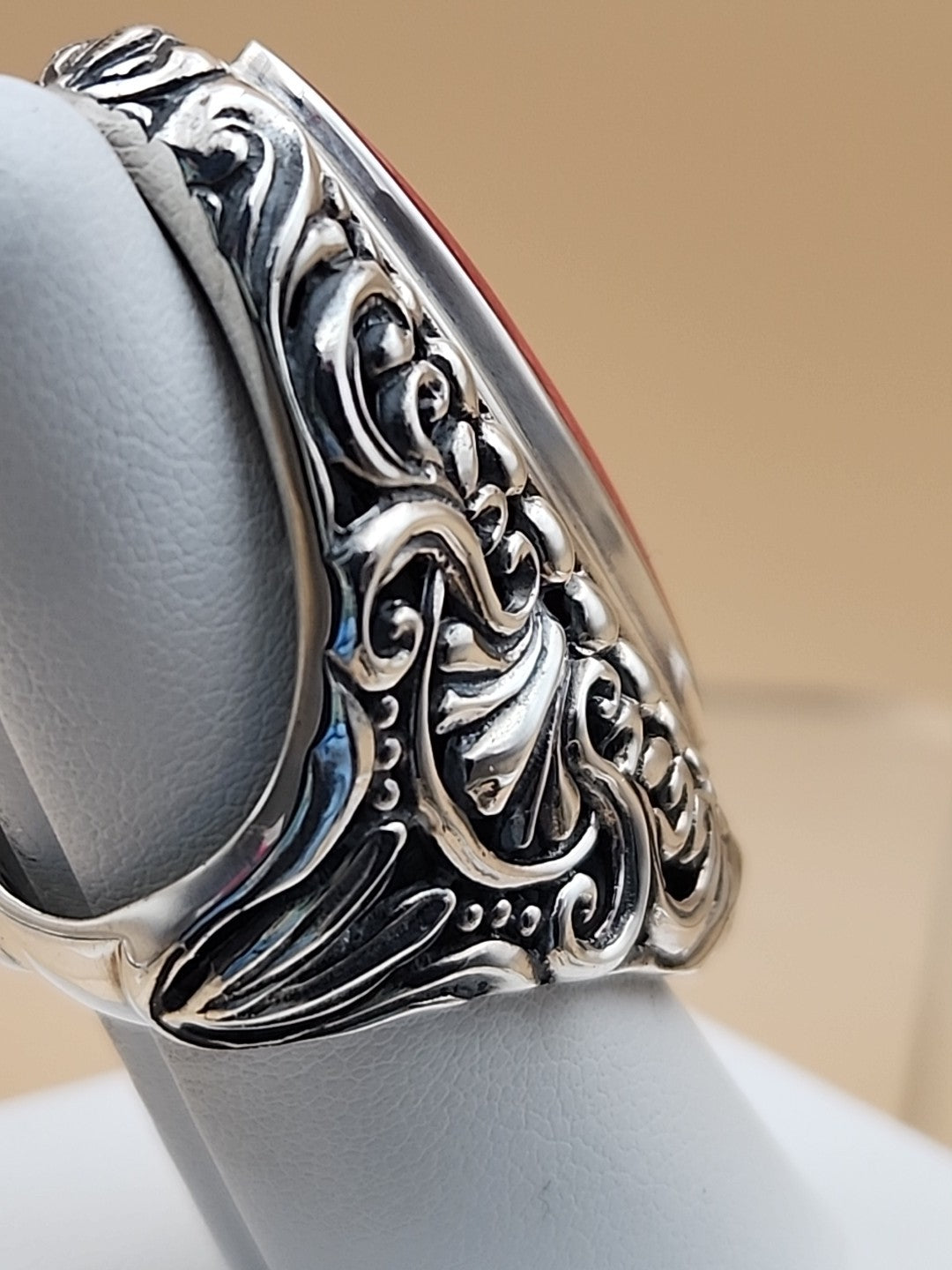 SAMUEL B. Red Jasper  Sterling Silver Filigree Ring Size 7