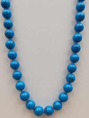 Turquoise 28" Beaded Necklace With Matching 14k Gold Post Stud Earrings