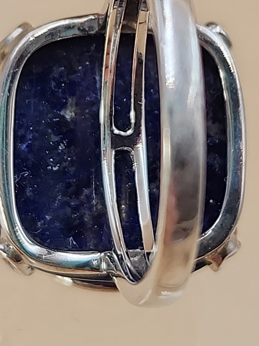 Lapis Lazuli/Sterling Silver/Clear Crystal/Red Garnet Owl Design Ring Size 7.75