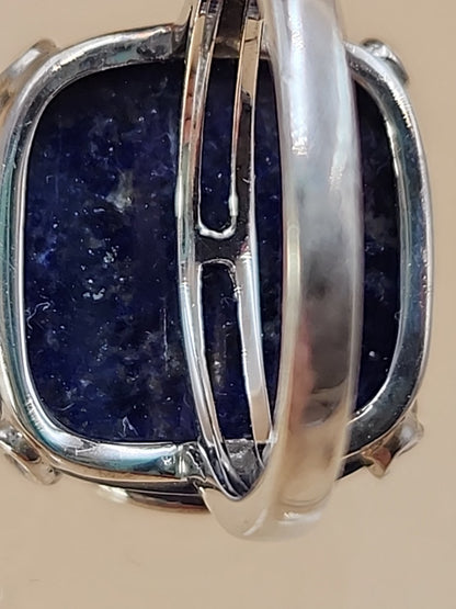 Lapis Lazuli/Sterling Silver/Clear Crystal/Red Garnet Owl Design Ring Size 7.75