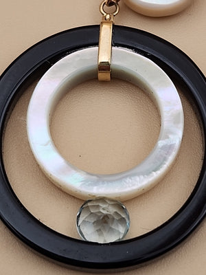 ROSS SIMONS 14k/Mother Of Pearl/Blue Topaz/Open Circle Drop Earrings