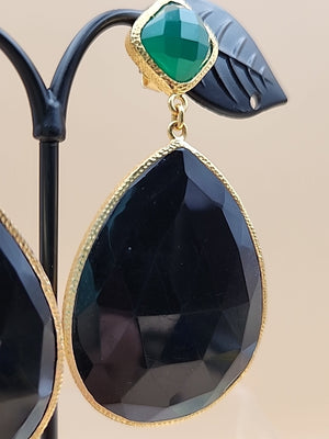 HSN CAROL BRODIE Gold Vermeil Faceted Black & Green Onyx Pear Drop Earrings