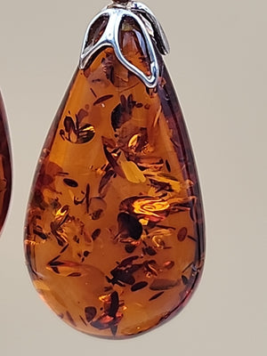 Baltic Cognac Amber/Sterling Silver 1.75" Drop/Dangle Earrings