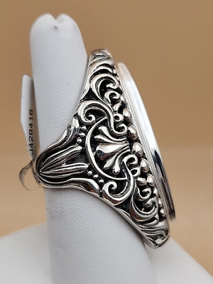 SAMUEL B. Abalone Shell  Sterling Silver Filigree Ring Size 8.25
