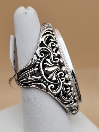 SAMUEL B. Abalone Shell  Sterling Silver Filigree Ring Size 8.25
