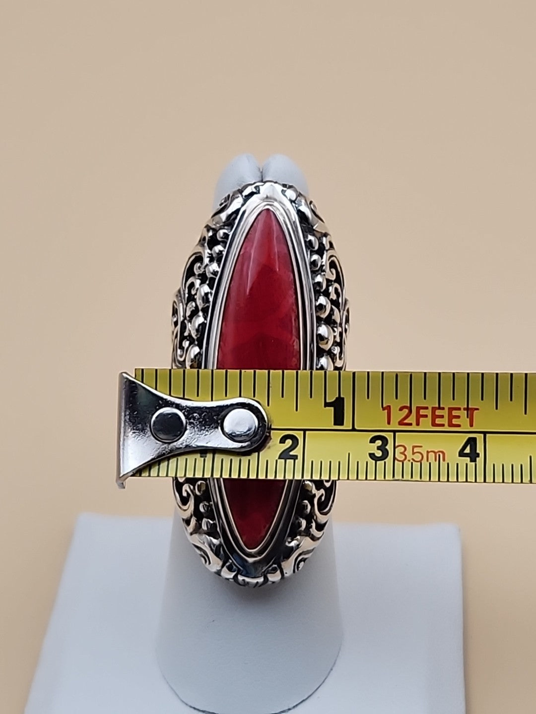 SAMUEL B. Red Jasper  Sterling Silver Filigree Ring Size 7