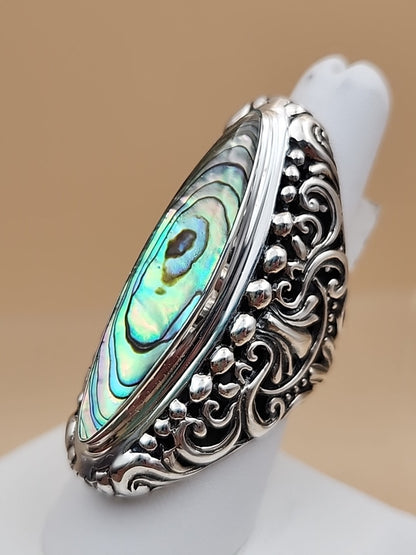 SAMUEL B. Abalone Shell  Sterling Silver Filigree Ring Size 8.25