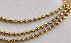 Italian Moon Cut/Gold Plated/Sterling Silver/30" Ball Bead Chain Necklace