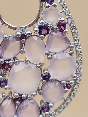 Amethyst/Rose Quartz/White Quartz/Sterling Silver Teardrop Drop/Dangle Earrings