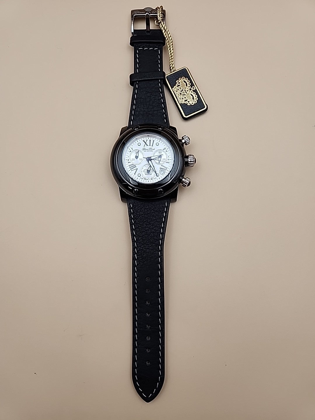 GLAM ROCK Black Leather Miami Chrono 10 ATM Model# 10164 NEW BATTERY