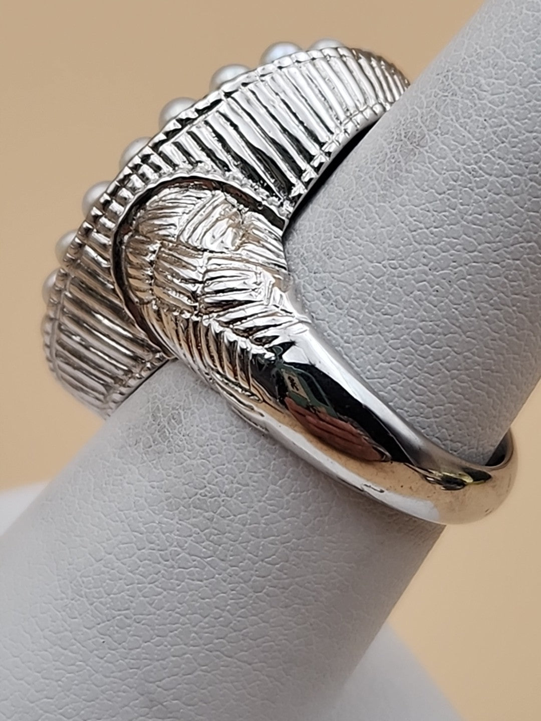LYDIA Lapis Lazuli/Pearl/Sterling Silver Hand Carved Cameo Ring Size 7