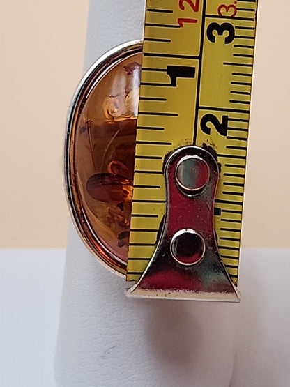 Cognac Baltic Amber/Sterling Silver Leaf Adjustable Ring Size 7.5
