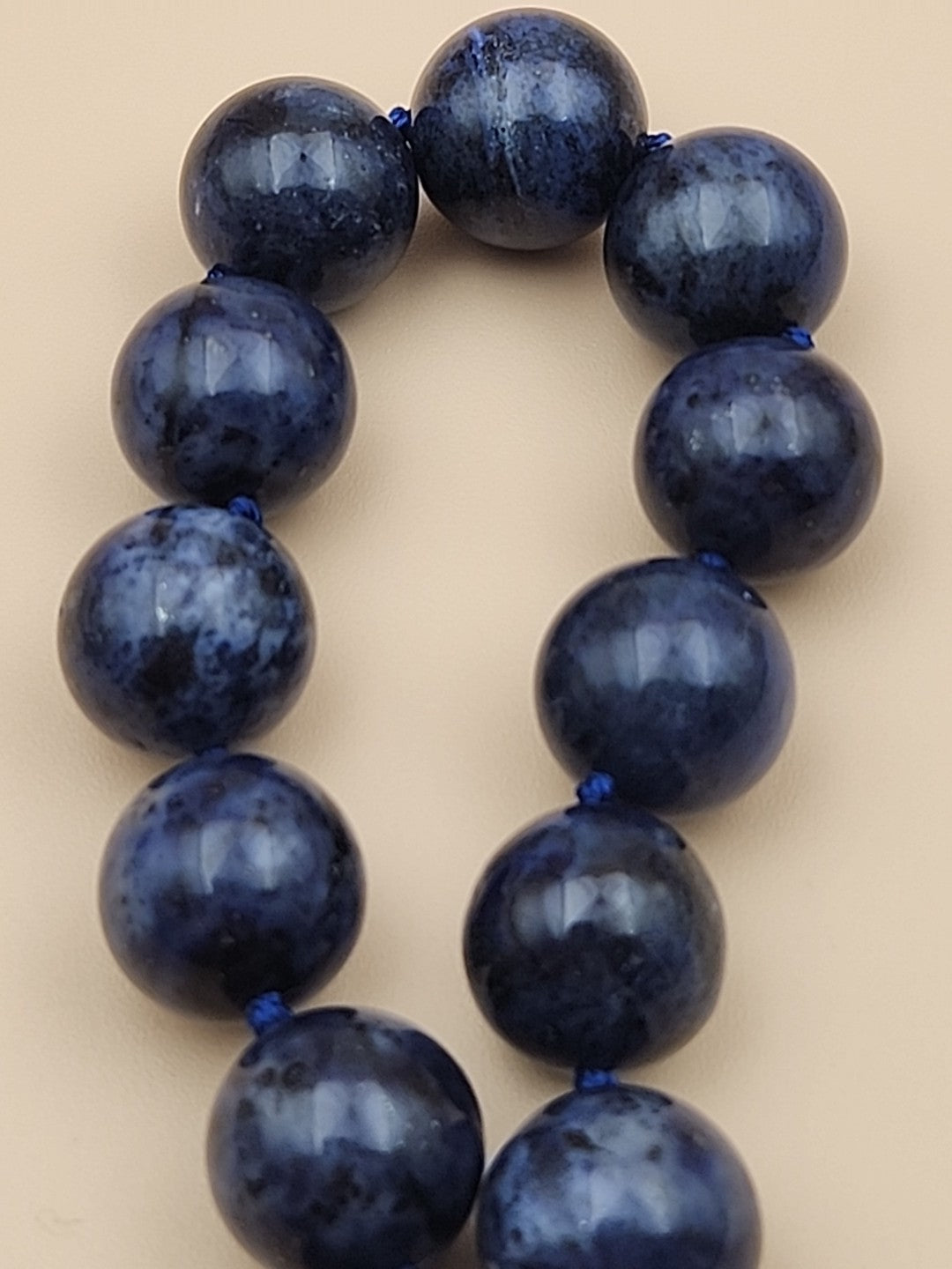 Blue Dumortierite Polished 14mm Bead/Sterling Silver Clasp 17" Necklace