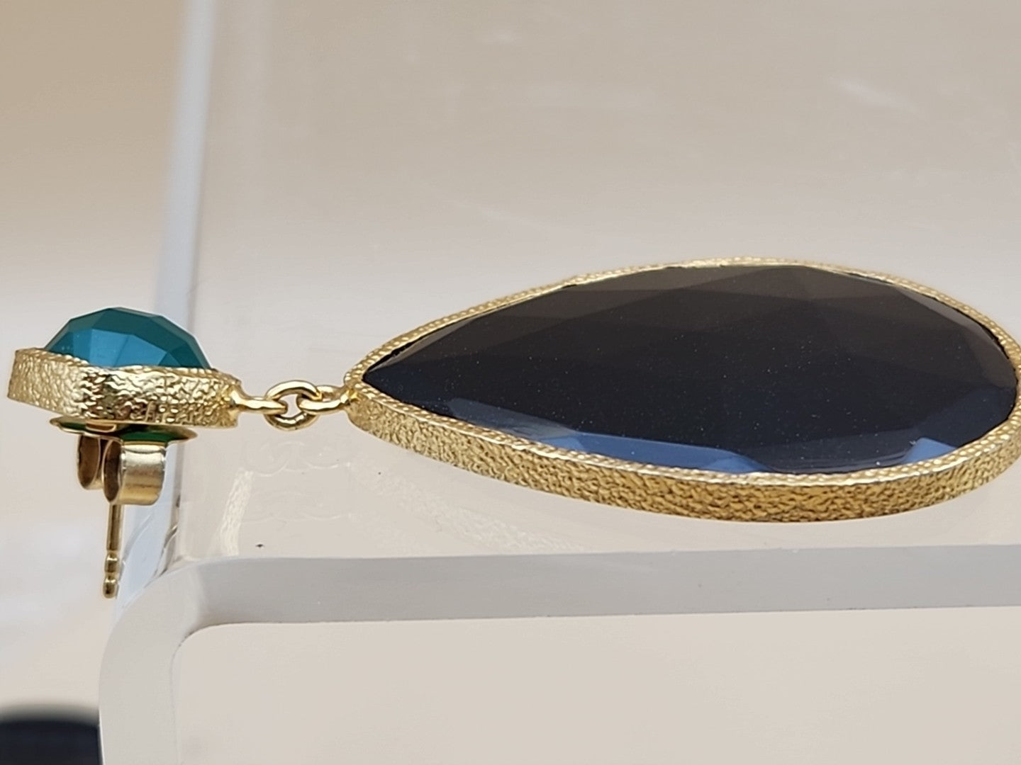 HSN CAROL BRODIE Gold Vermeil Faceted Black & Green Onyx Pear Drop Earrings