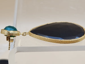 HSN CAROL BRODIE Gold Vermeil Faceted Black & Green Onyx Pear Drop Earrings