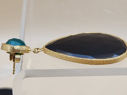 HSN CAROL BRODIE Gold Vermeil Faceted Black & Green Onyx Pear Drop Earrings