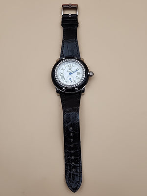 GLAM ROCK Black Alligator Leather/Diamond Bezel/Miami #GR10021 NEW BATTERY