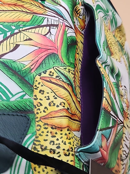 Sharif Hand Painted Jungle Tiger  Leather Hand Bag With  Detachable Crossbody