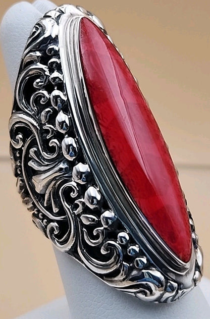 SAMUEL B. Red Jasper  Sterling Silver Filigree Ring Size 7