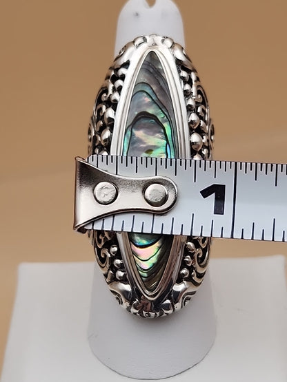 SAMUEL B. Abalone Shell  Sterling Silver Filigree Ring Size 8.25