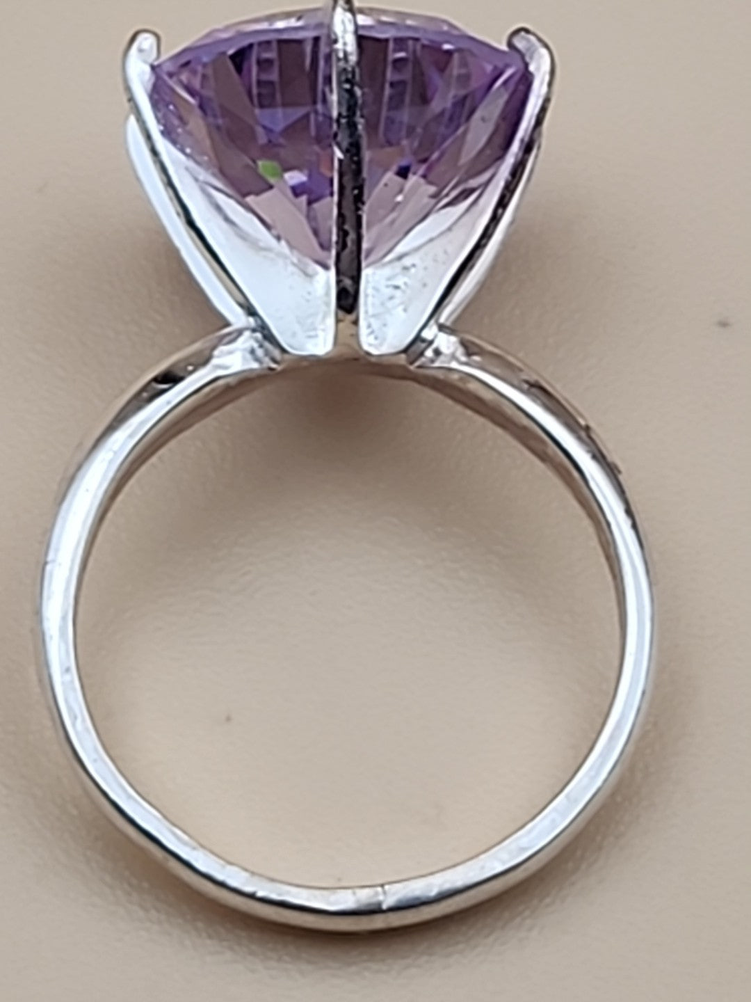 Lavender Cubic Zirconia/Portuguese Cut Solitaire/Sterling Silver  Ring Size 4.75