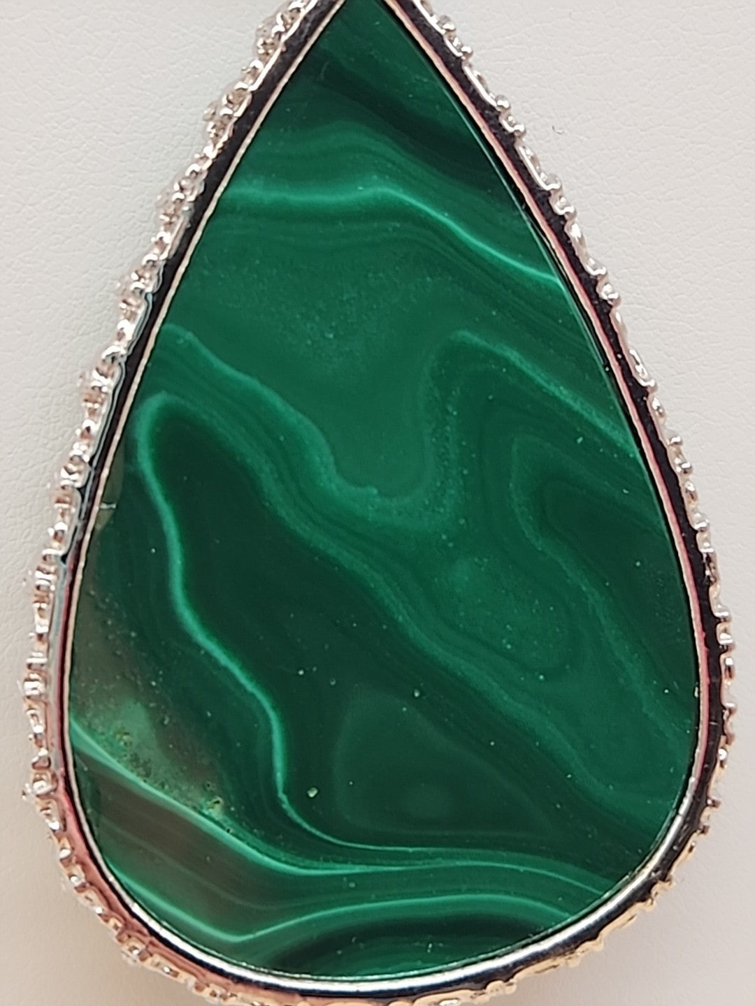 Green Malachite/Sterling Silver/Elephant Design Bezel Statement Pendant