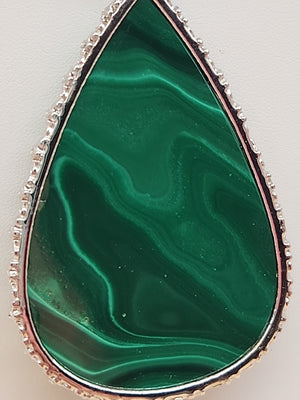 Green Malachite/Sterling Silver/Elephant Design Bezel Statement Pendant