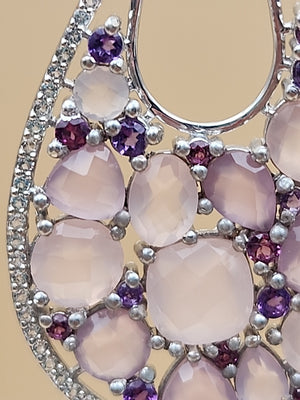 Amethyst/Rose Quartz/White Quartz/Sterling Silver Teardrop Drop/Dangle Earrings